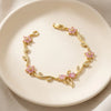 Pink Floral Bow Bracelet - Anti Tarnish Gold Plated