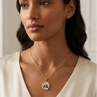 Pink Floral Enamel Pendant Necklace - Anti Tarnish Gold Plated