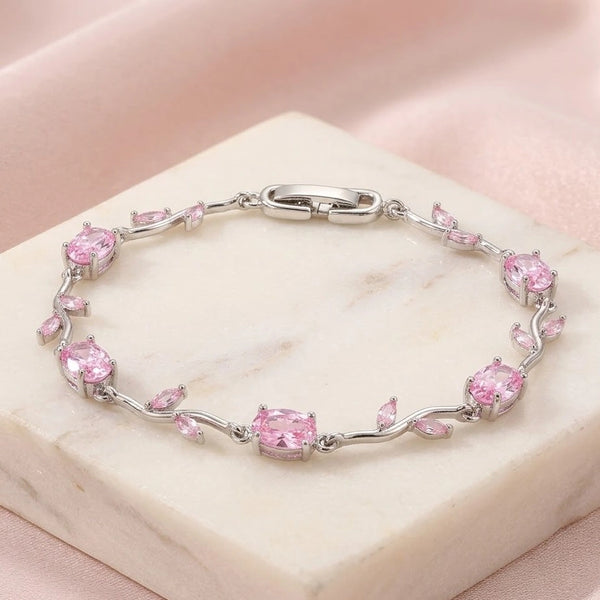 Tulip Pink Floral Stone Vine Bracelet | Anti-Tarnish Fashion Jewelry