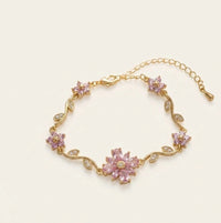 Pink Floral Vine Anti-Tarnish Gold-Plated Bracelet for Women