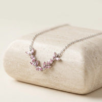 Pink Floral Vine Anti-Tarnish Necklace | Minimalist Leaf Design