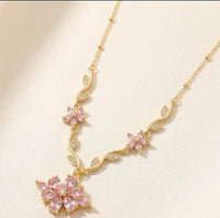 Pink Floral Vine Necklace | Anti-Tarnish Gold Plated Dainty Jewelry