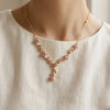 Pink Floral Drop Y-Necklace | Anti-Tarnish Gold Plated