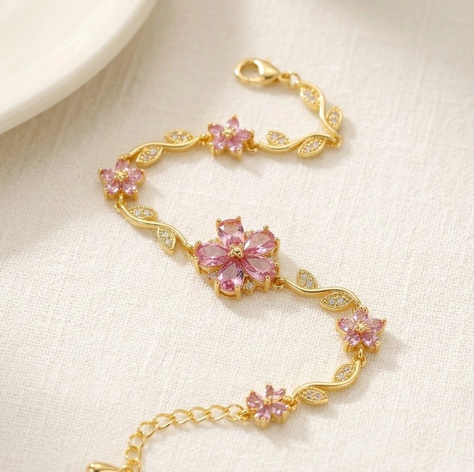 Tulip Pink Floral Dainty Bracelet - Anti Tarnish Fashion Jewelry