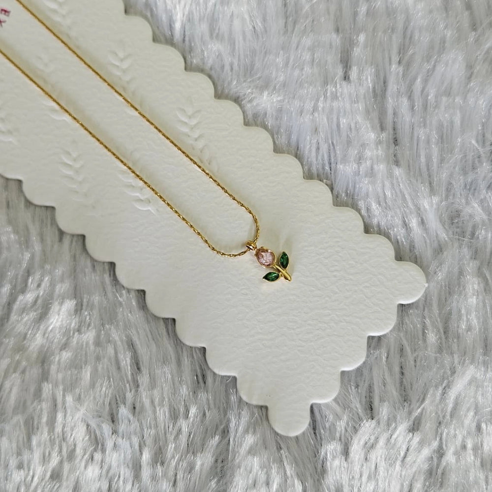 Pink Tulip Pendant Anti-Tarnish Gold Plated Necklace - Minimalist Aesthetic