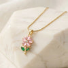 Pink Flower Pendant Necklace - Anti-Tarnish Gold Plated | Moncheri Jewels