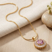 Pink Halo Pendant Necklace - Anti-Tarnish Gold Plated