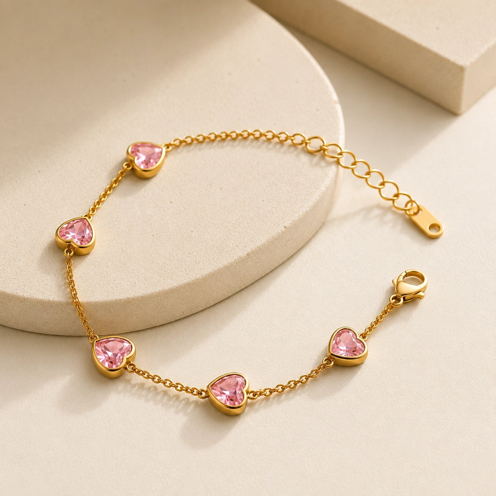 Pink Heart Anti-Tarnish Gold Plated Bracelet | Korean Minimalist Jewelry