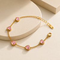 Pink Heart Anti-Tarnish Gold Plated Bracelet | Korean Minimalist Jewelry