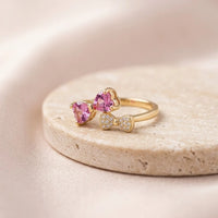 Pink Heart Bow Ring - Anti-Tarnish Gold Plated Adjustable Ring