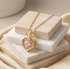 Pink Heart Crown Princess Necklace - Anti-Tarnish Gold Plated