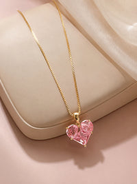 Pink Heart Crystal Pendant Necklace | Anti-Tarnish Gold Plated