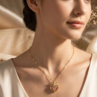Pink Heart Crown Princess Necklace - Anti-Tarnish Gold Plated
