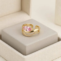 Pink Marquise Crystal Wave Ring – Anti Tarnish  Gold Plated Adjustable Ring
