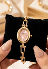 Moncheri Luxury Pastel Pink Oval Anti-Tarnish Gold Plated Chain Link Watch