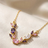 Tulip Floral Vine Crystal Necklace & Bracelet Set | Pink & Purple Stones | Anti-Tarnish
