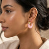 Pink Resin Statement Hoop Earrings - Dual Tone Chunky Fashion Jewelry