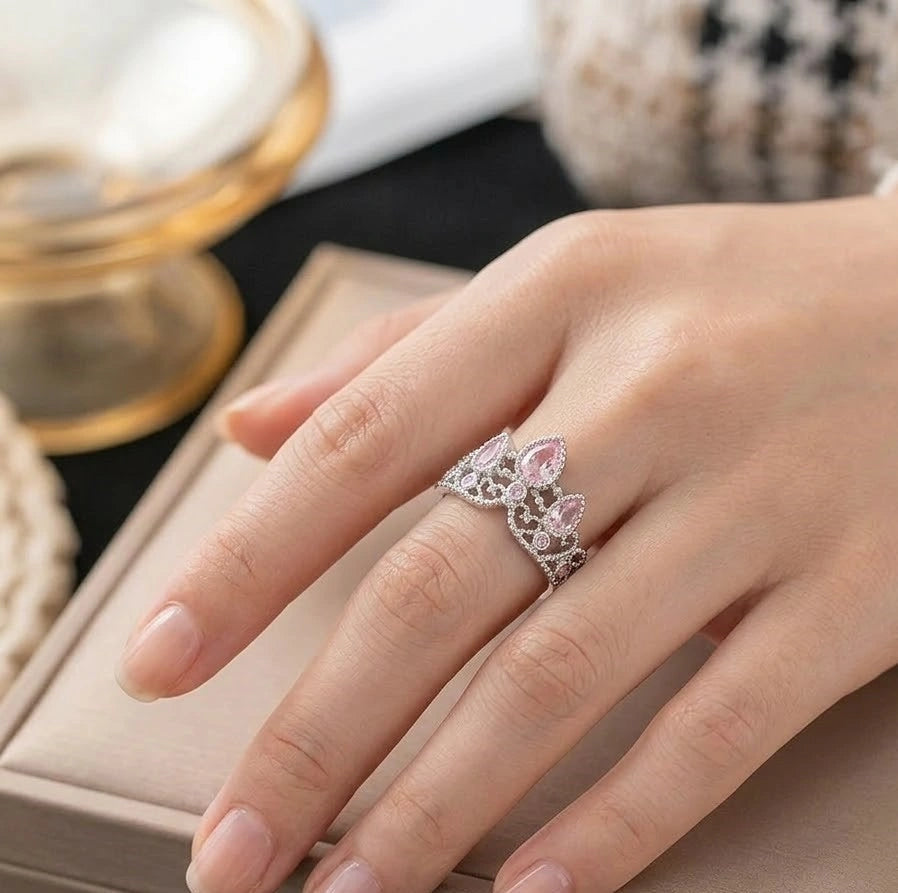 Royal Pink Tiara Crown Ring | High-Quality Fashion Jewelry