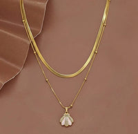 Pink Shell Pendant Double Layer Necklace | Anti-Tarnish Gold Plated Snake Chain