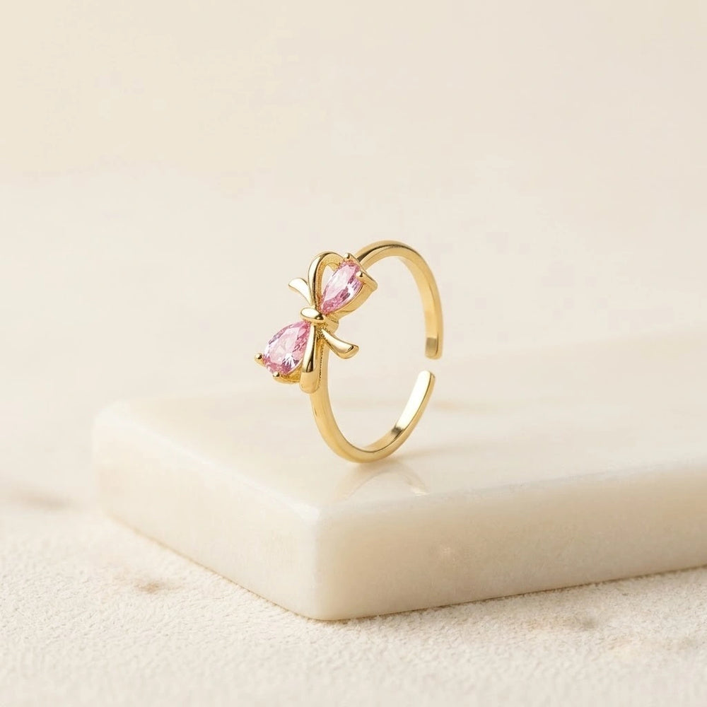 Coquette Pink Bow Ring - Adjustable Anti Tarnish Gold Plated