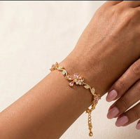 Floral Vine Pink Crystal Bracelet | Anti-Tarnish Gold Plated