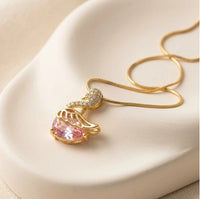 Pink Crystal Swan Pendant Necklace | Anti-Tarnish Gold Plated