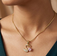 Pink Stone Swan Pendant Necklace | Anti-Tarnish Gold Plated | Moncheri Jewels