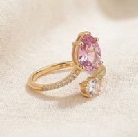Pink Pear & Round Stone Gold Pave Open Fashion Ring