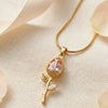Pink Tulip Crystal Floral Pendant | Anti-Tarnish Gold Plated Necklace