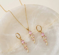 Pink Tulip Floral Necklace Set | Anti-Tarnish Gold Plated