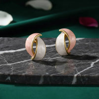 Dual-Tone Abstract Twisted Earrings | Pink & White Enamel Statement Jewelry | Korean Style Fashion Accessories