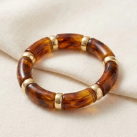 Vintage Amber Acrylic Statement Bracelet - Chunky Geometric Stretch Bangle