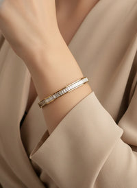 Baguette Crystal Hinged Bangle - Anti Tarnish Gold Plated Bracelet