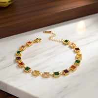 Multicolor Square Crystal Bracelet - 18K Gold Plated Anti Tarnish Stainless Steel | Korean Style Fashion Jewelry