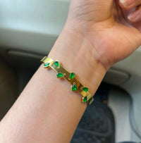 Emerald Green Teardrop Stone Bangle - Anti Tarnish Gold-Plated Bracelet