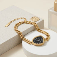 Vintage Black Dial Watch Bracelet - Anti-Tarnish Gold Plated Chunky Chain ( Dummy watch )