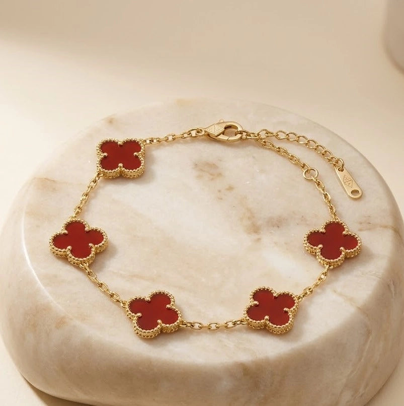 Premium Red Clover Anti-Tarnish Gold Plated Bracelet | Minimalist Layering Jewelry