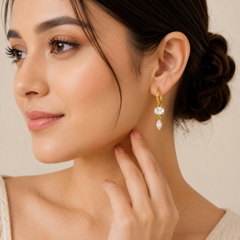 Minimalist Crystal Drop Earrings | Anti-Tarnish Gold Plated