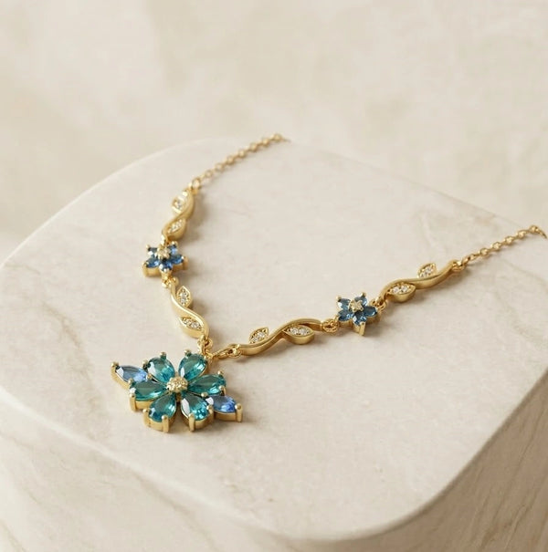 Premium anti-tarnish blue floral necklace perfect for womens jewelry gifting