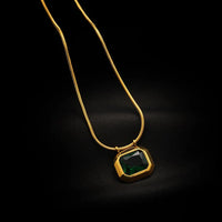 Emerald Green Stone Pendant Necklace - Anti-Tarnish Gold Plated Snake Chain