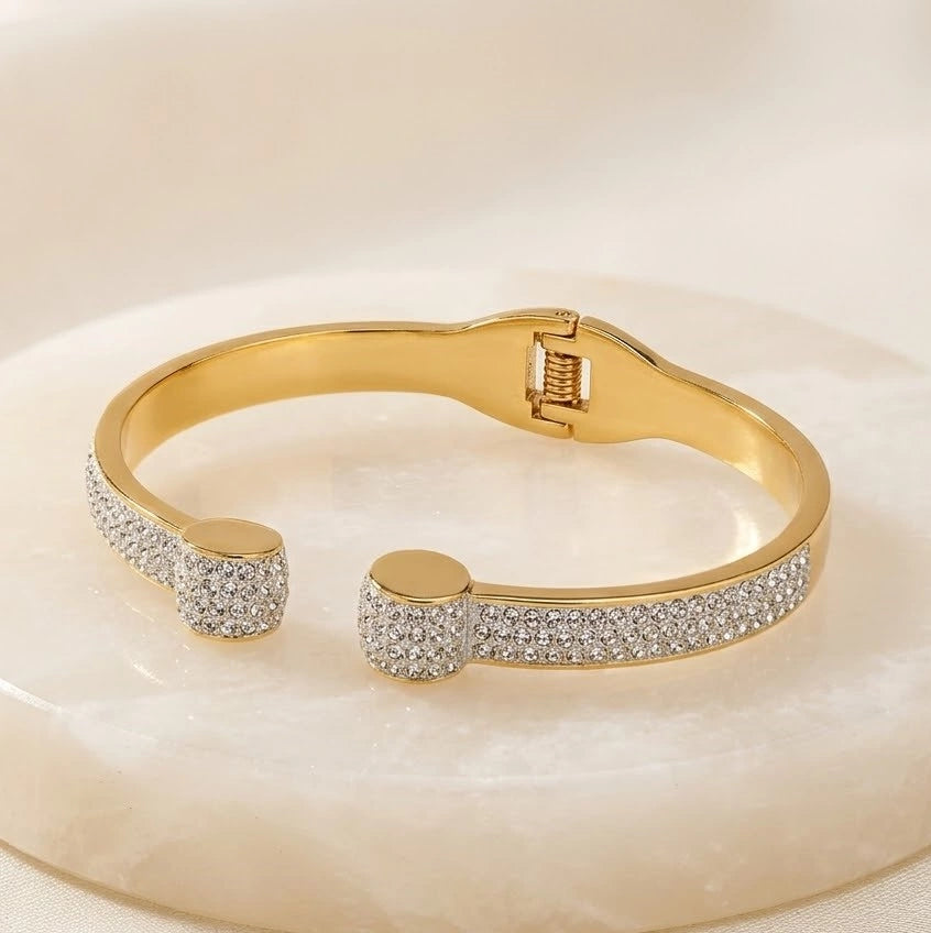Anti-Tarnish Gold-Plated Studded Open Cuff Bracelet