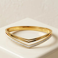 Double Layer Chevron V-Shape Gold-Plated Bracelet | Anti-Tarnish CZ Bangle