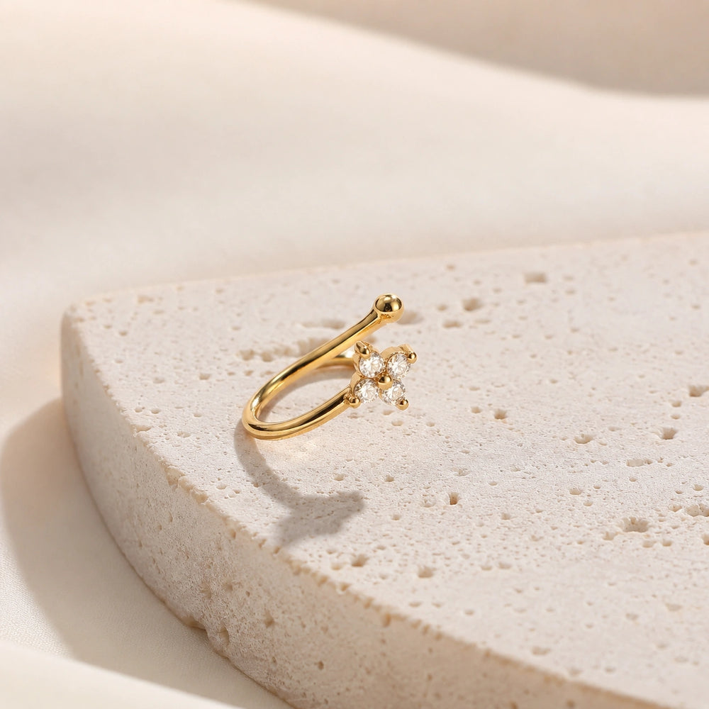 Floral CZ Gold-Plated Nose Pin - Anti-Tarnish & Water Resistant