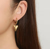 Puffy Heart Drop Hoop Earrings - Anti Tarnish Gold Plated