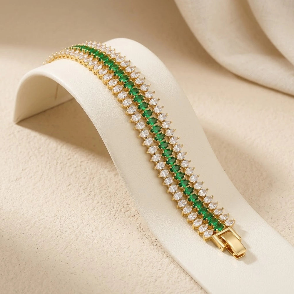 Emerald Green Marquise Stone Anti-Tarnish Gold-Plated Tennis Bracelet