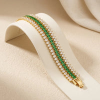 Emerald Green Marquise Stone Anti-Tarnish Gold-Plated Tennis Bracelet