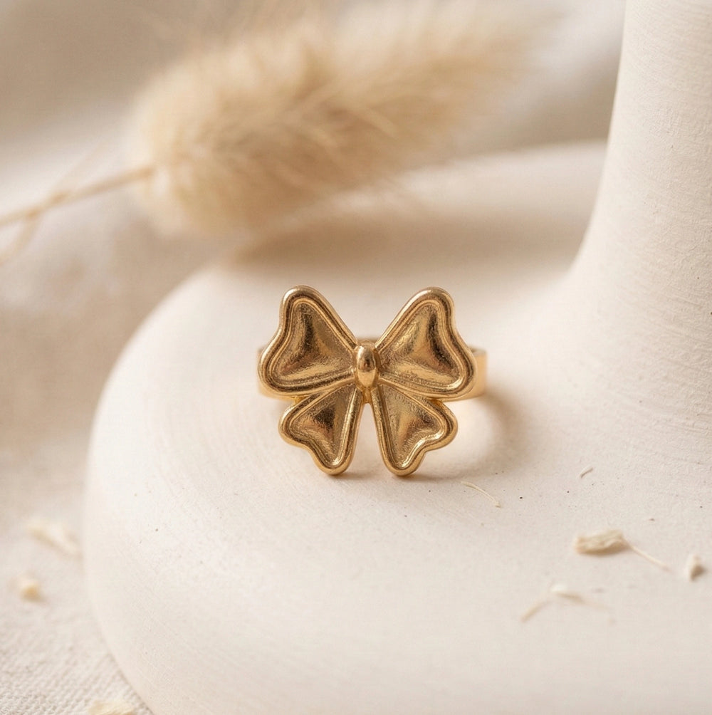 Anti Tarnish Gold Plated Bow Ring for Women - Minimalist Everyday Wear
