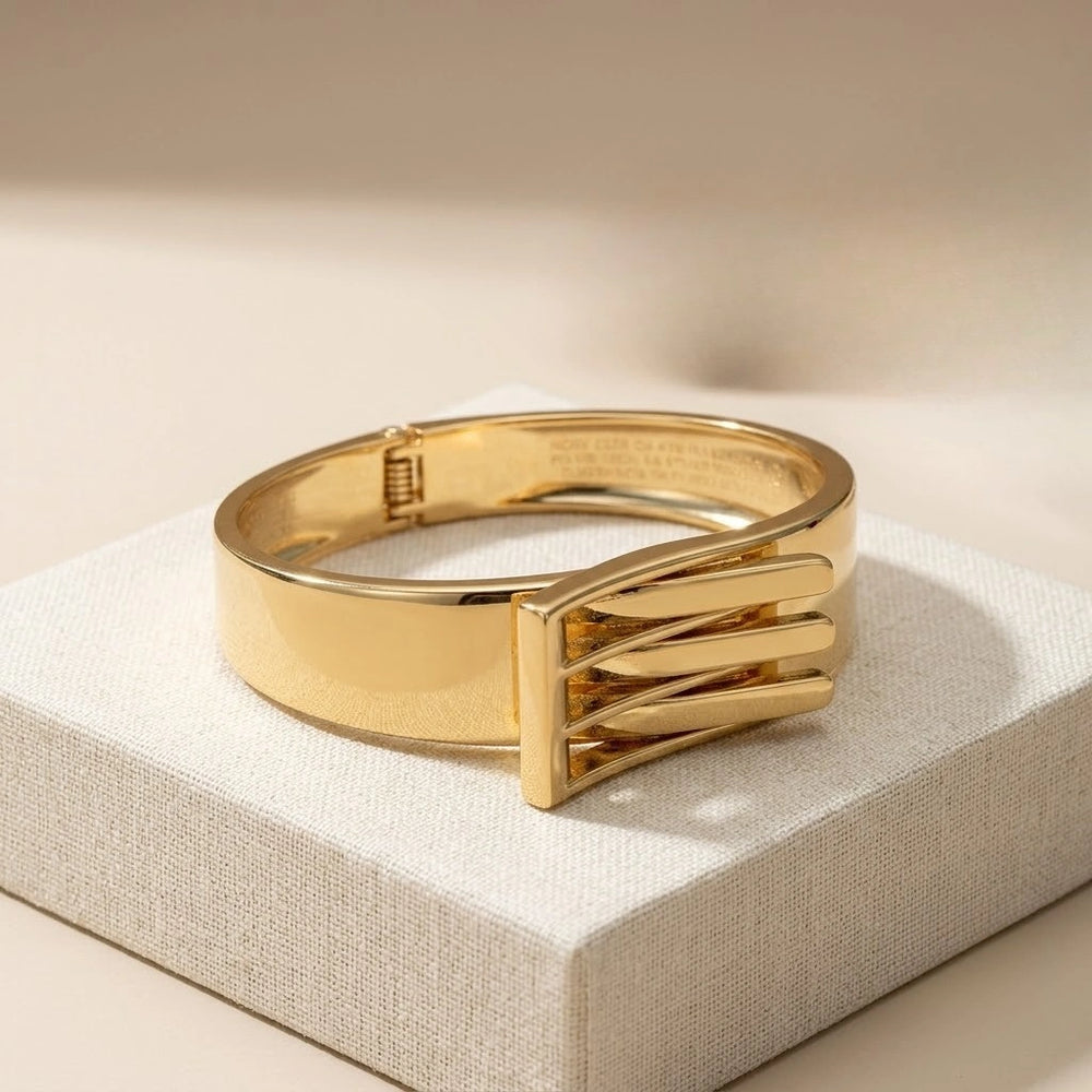 Interlocking Statement Cuff Bangle - Anti Tarnish Gold Plated Bracelet