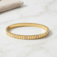 Ribbed Stone-Studded Anti-Tarnish Gold Plated Bracelet for Women
