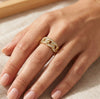 Baguette Zircon Gold Toned Curb Link Fashion Ring for Women | High Quality Statement Chain Ring